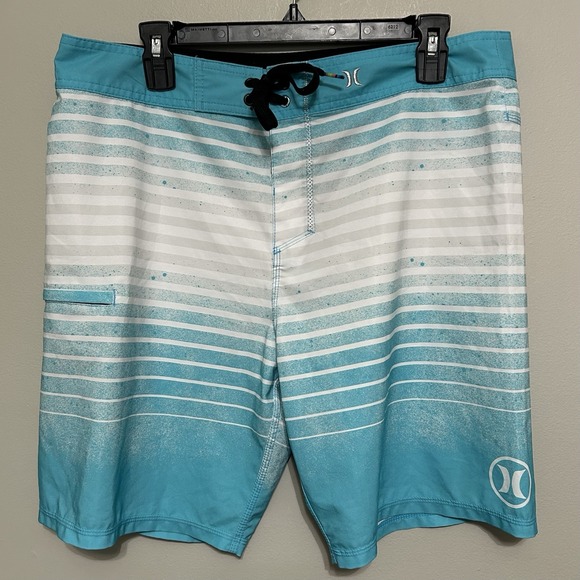Hurley Men's Swim Trunks 33 White Blue‎ Stripes Phantom Performance Board Shorts - Picture 1 of 10